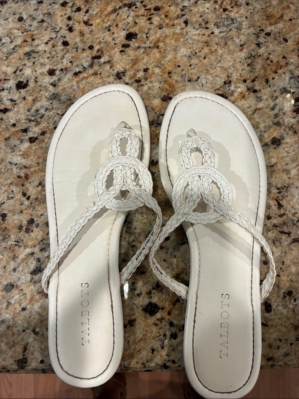 Talbots Cream Braided Leather Thong Sandals